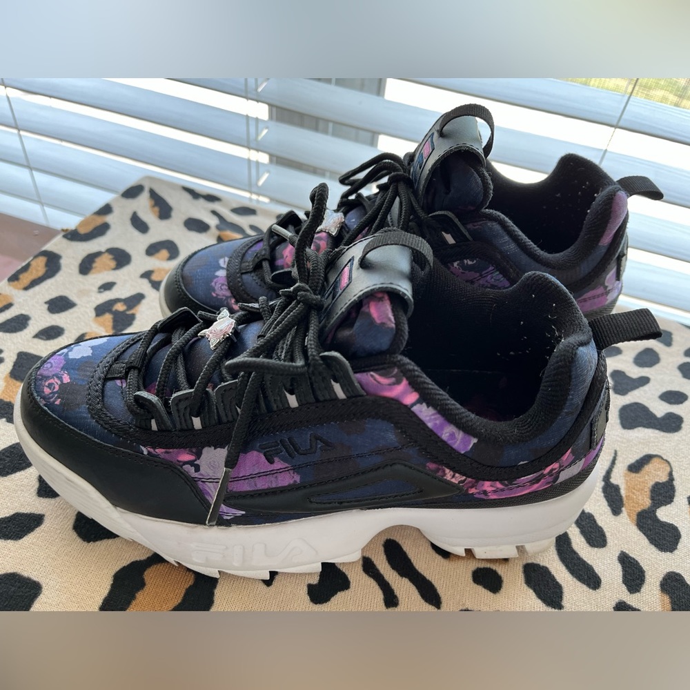 8 1/2 black, pink and purple Fila Sneakers